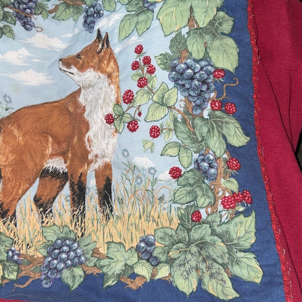 Upcycled Red Sweatshirt With Large Fox Design Patchwork Print - Picture 3 of 7